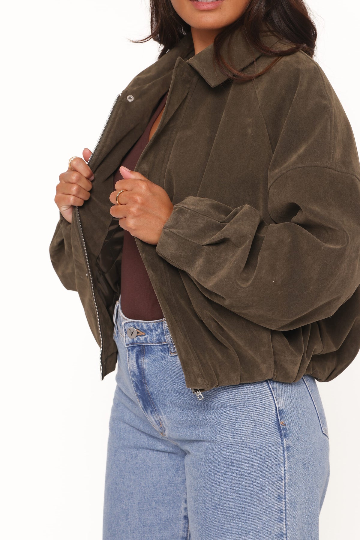 Jensen Faux Suede Bomber Jacket - Olive