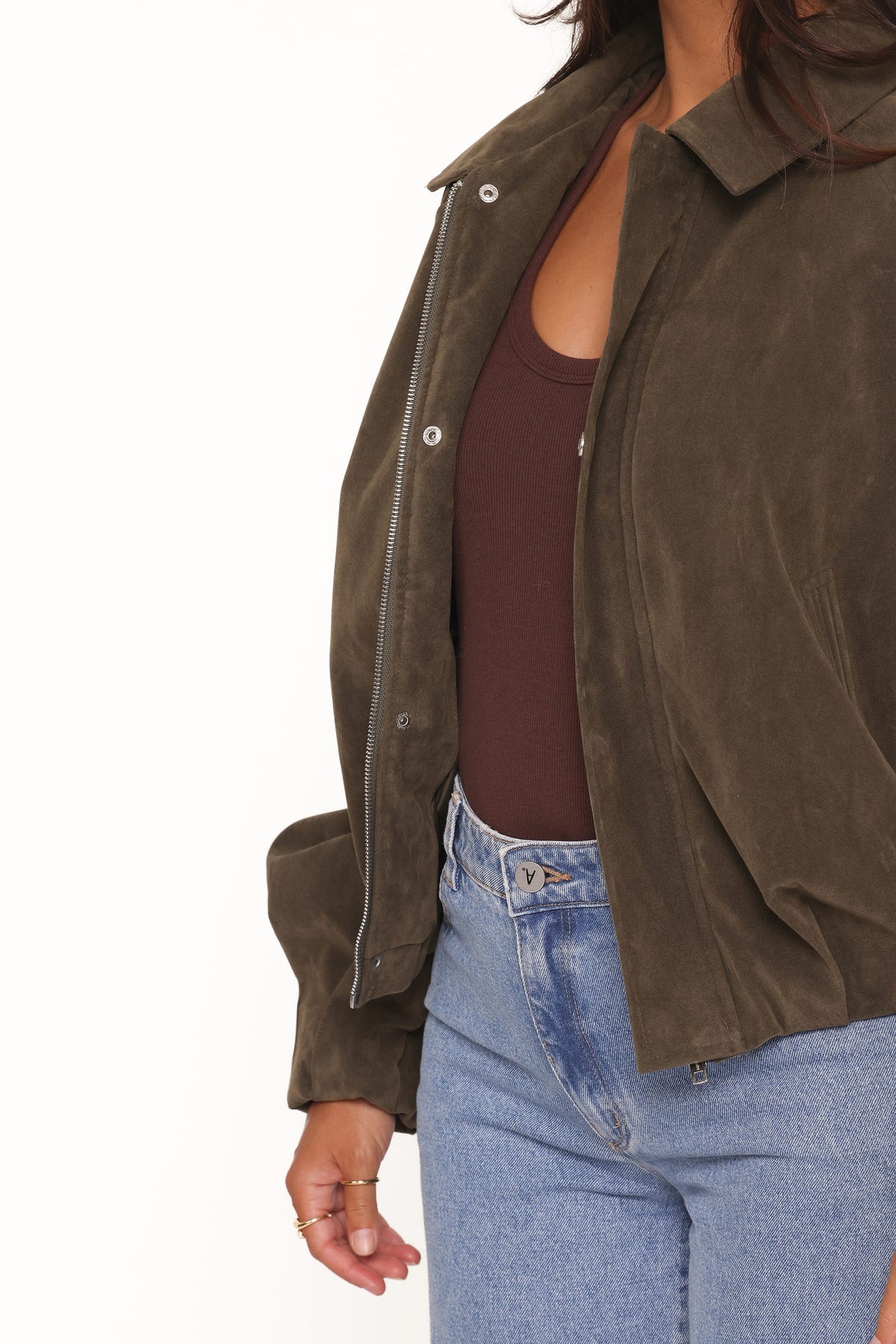 Jensen Faux Suede Bomber Jacket - Olive