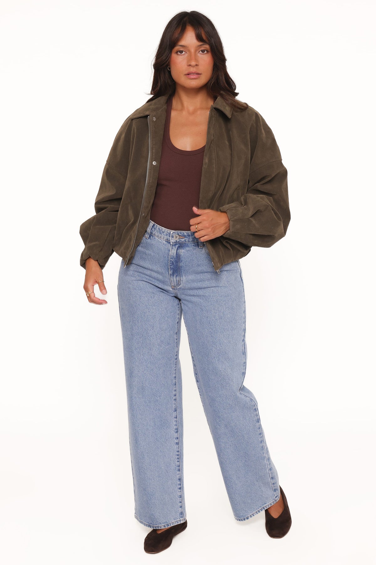Jensen Faux Suede Bomber Jacket - Olive