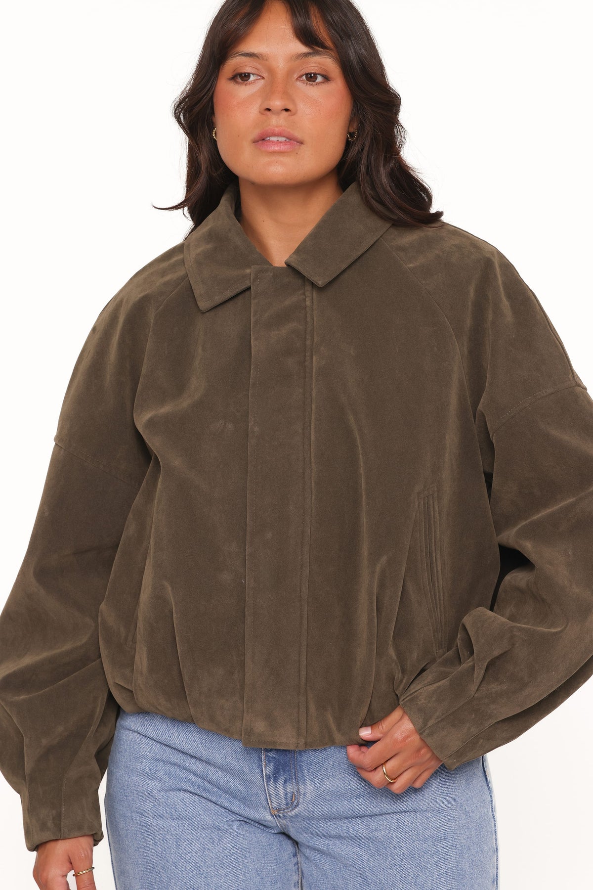 Jensen Faux Suede Bomber Jacket - Olive