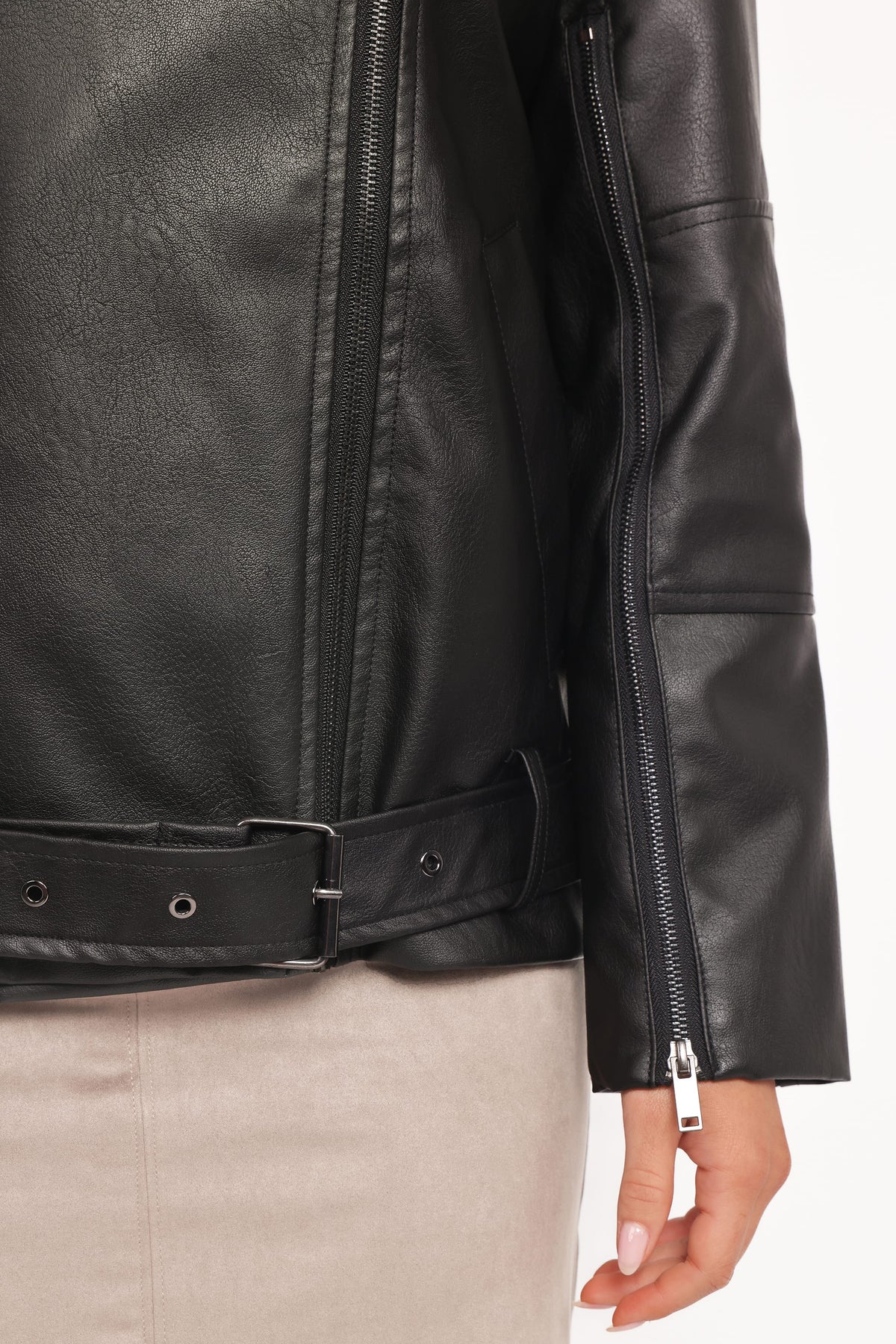 Parsons Oversized Faux Leather Moto Jacket - Black