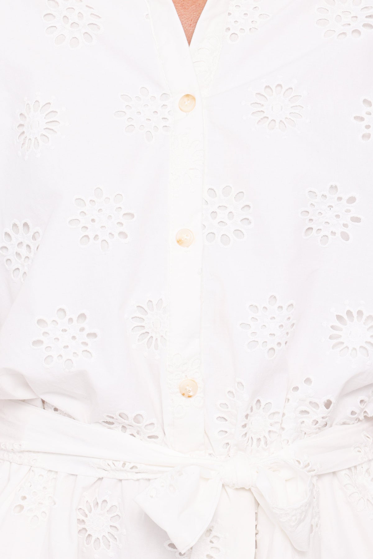 Jamie Tie Front Romper - White Broderie