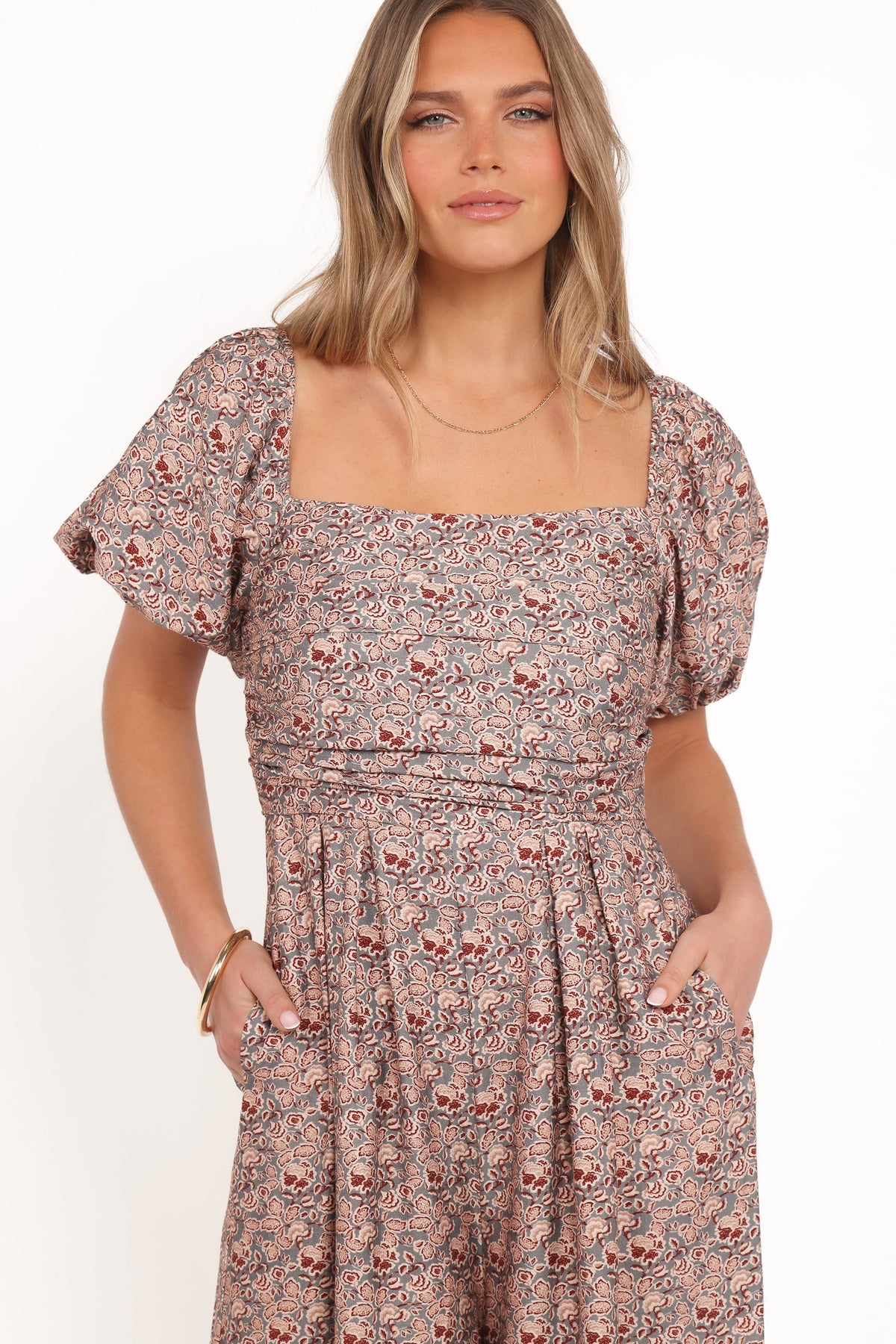 Jayda Puff Sleeve Jumpsuit - Grey Floral