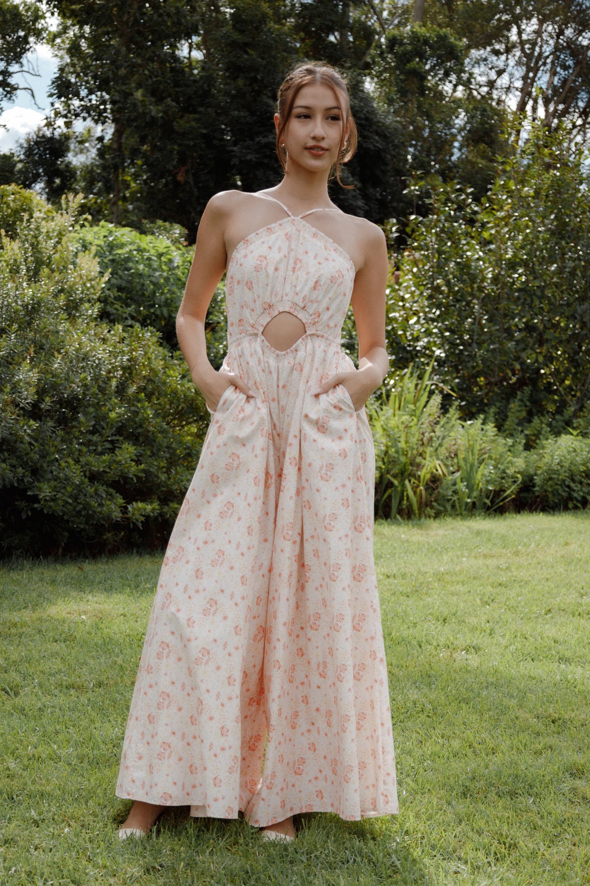 Madeira Jumpsuit - Peach Ditsy Floral