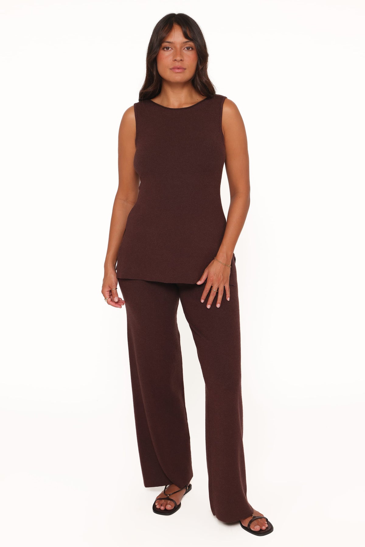 Beth Knitted Pant Set - Chocolate