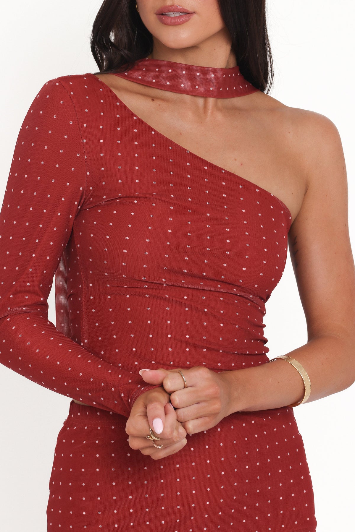 Hollie Mesh Skirt Set - Red Polka Dot