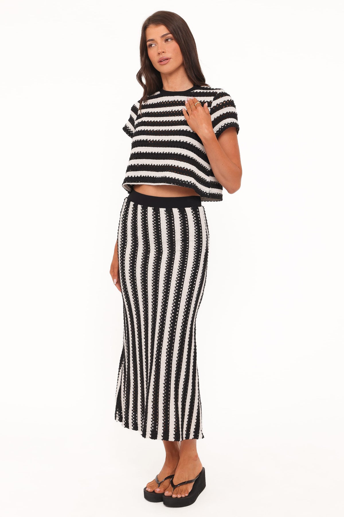 Jaden Knit Skirt Set - Black/White Stripe