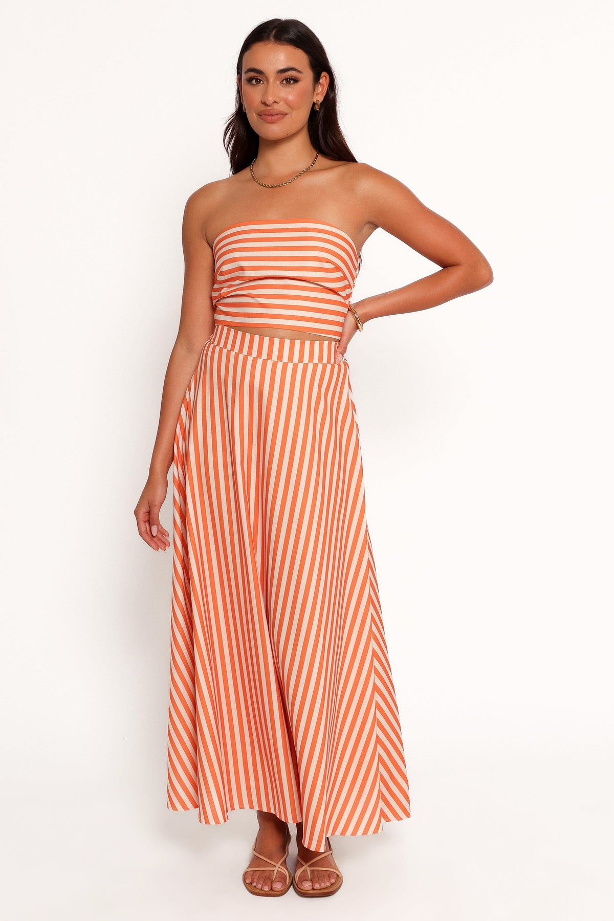 Serafina Two Piece Set - Orange Beige Stripe
