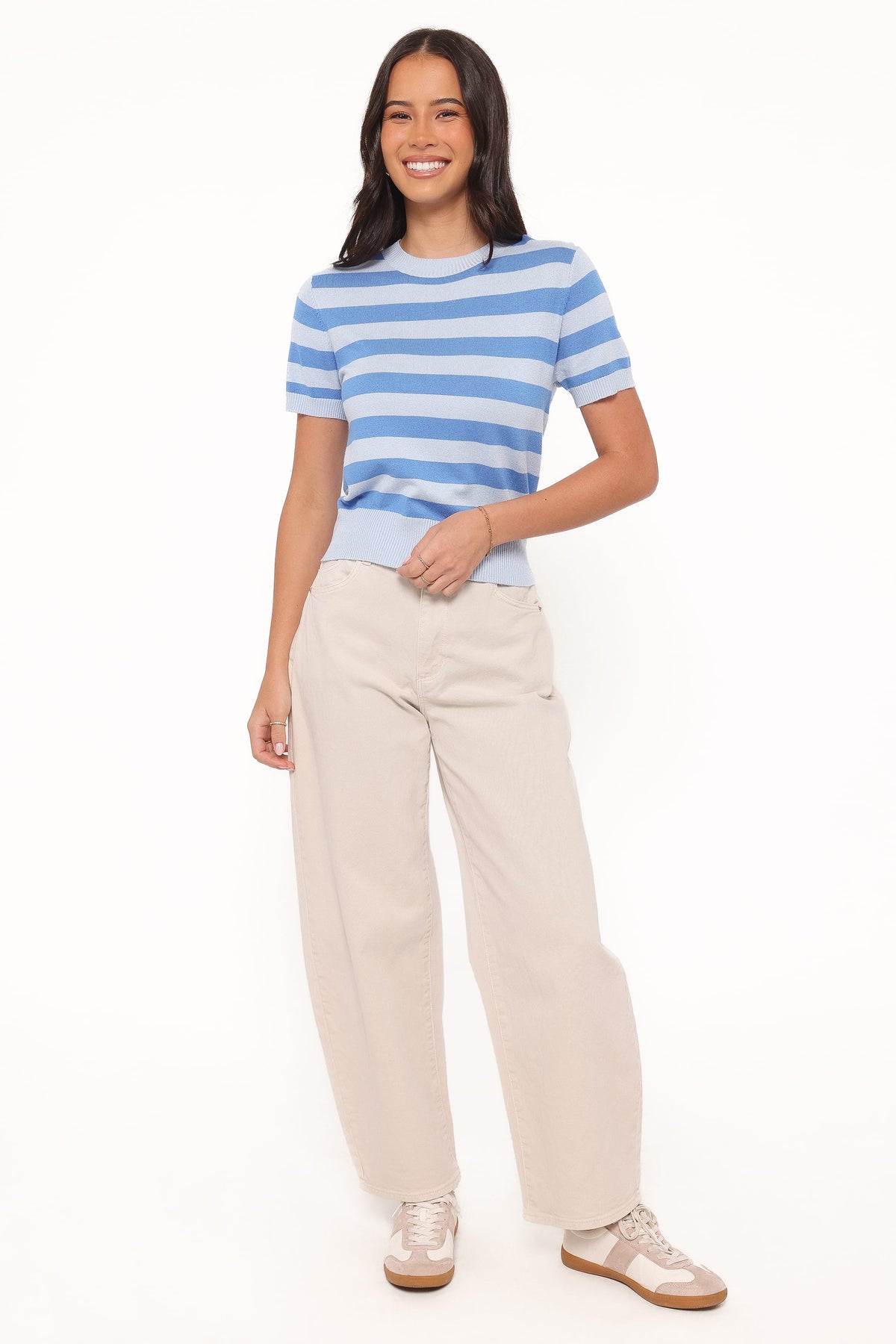 Joss Cropped Knitted Tee - Blue Stripe