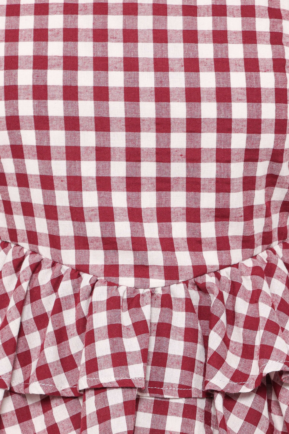 Landon Tiered Peplum Top - Burgundy Gingham