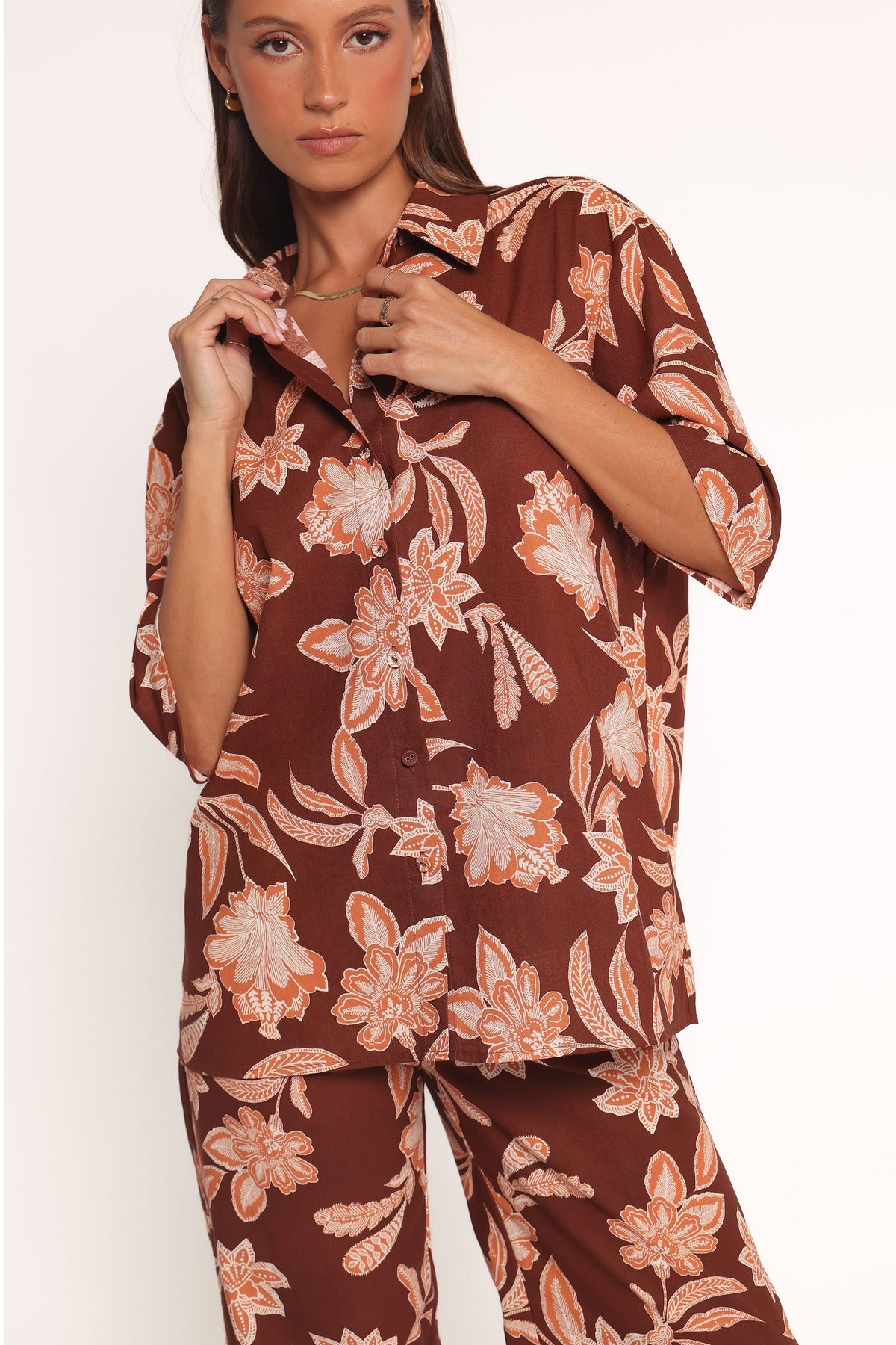 Samira Short Sleeve Shirt - Orange Floral