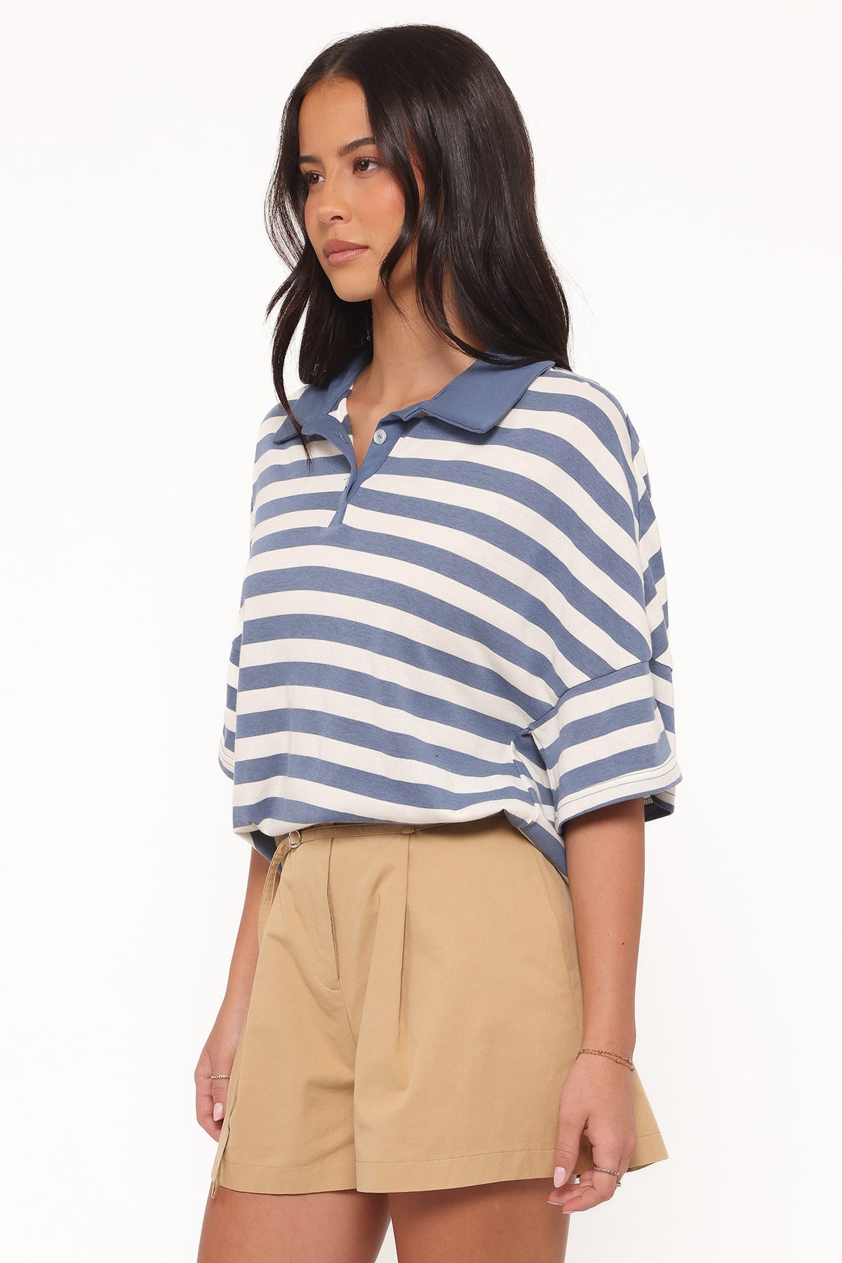 Sophia Short Sleeve Rugby Top - Blue/White Stripe