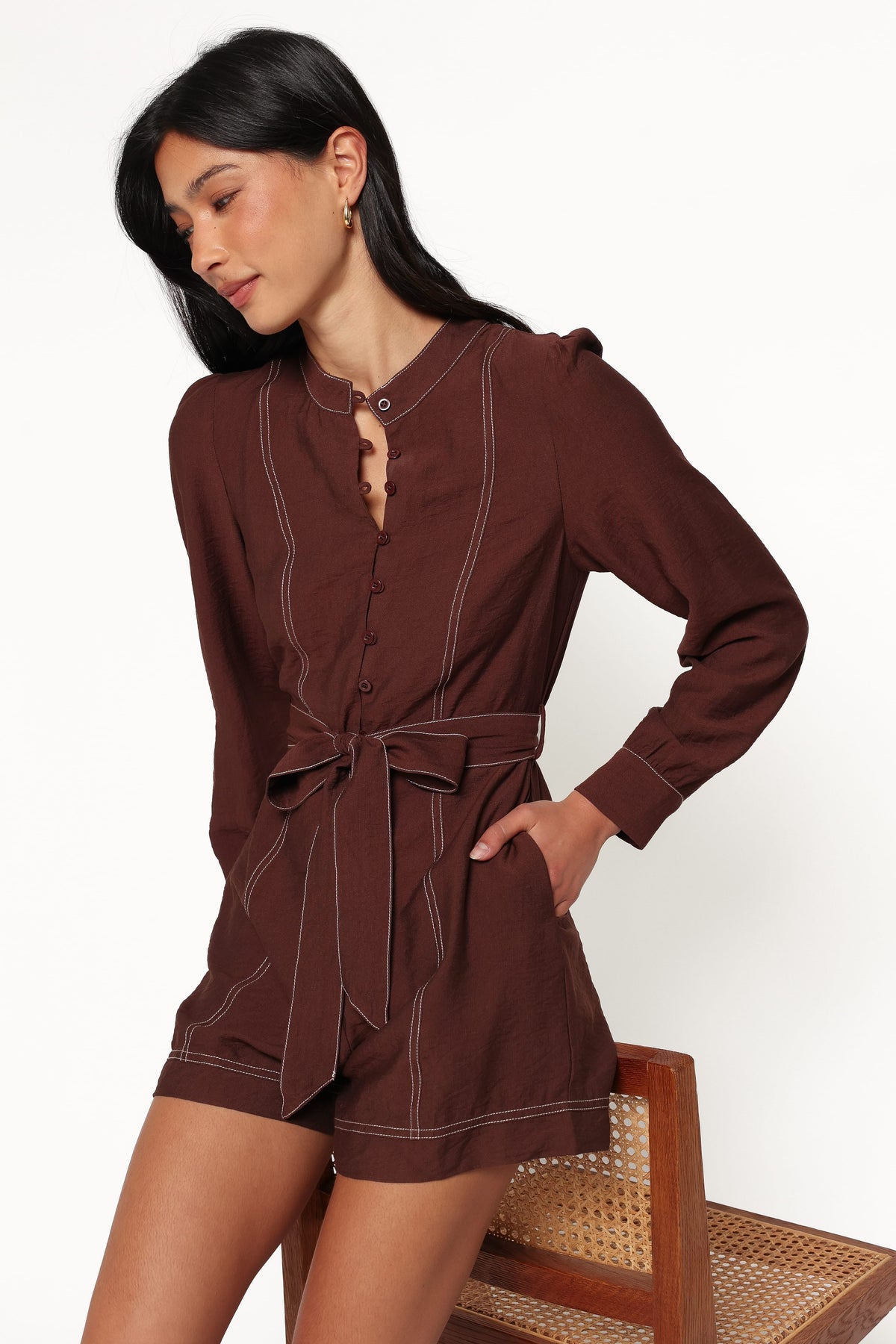 Benni Long Sleeve Romper - Chocolate