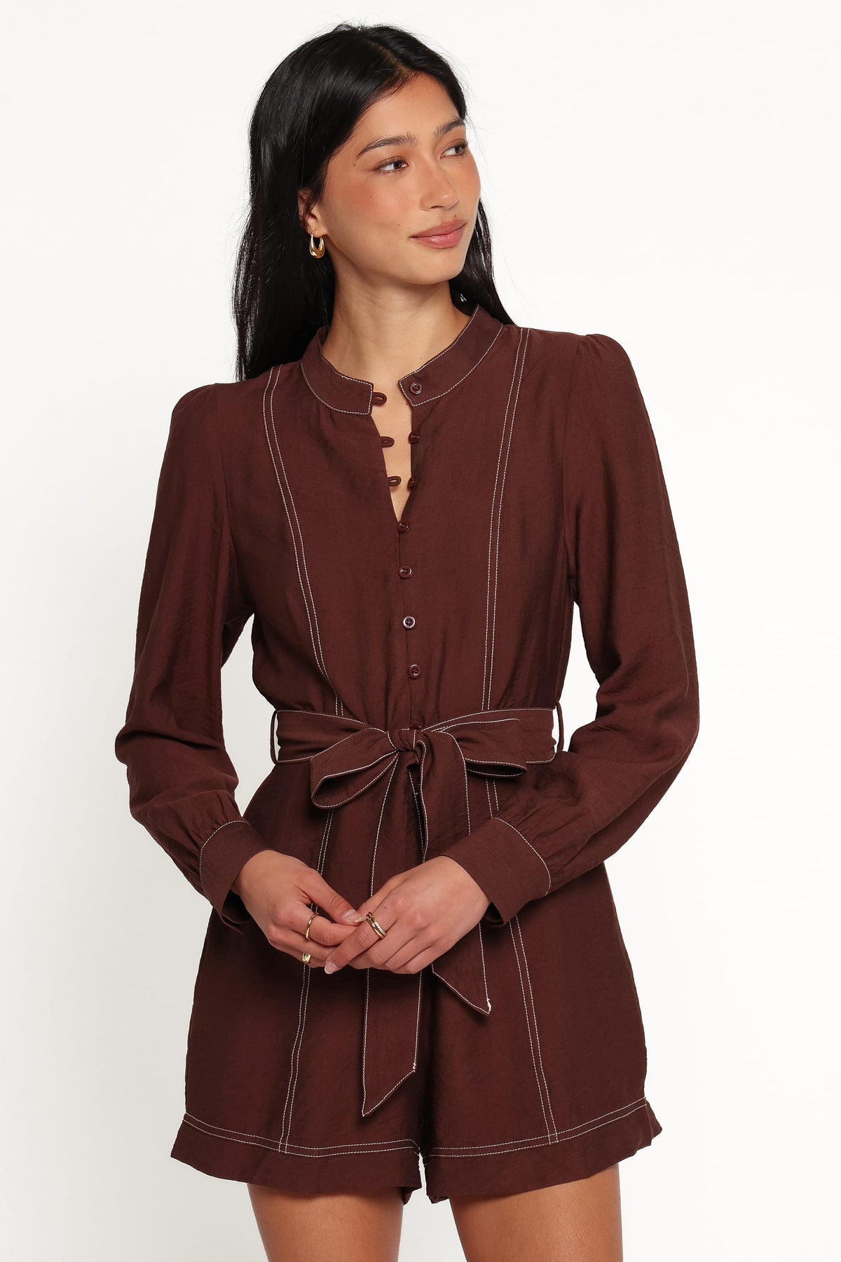 Benni Long Sleeve Romper - Chocolate