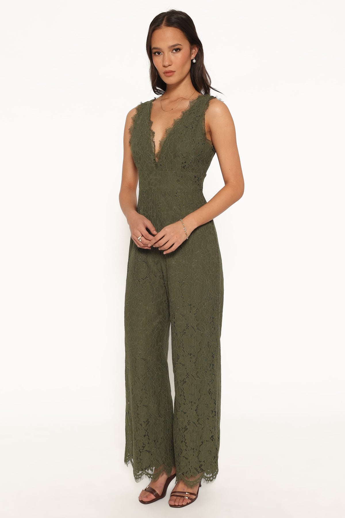 Eloise Lace Jumpsuit - Olive Green