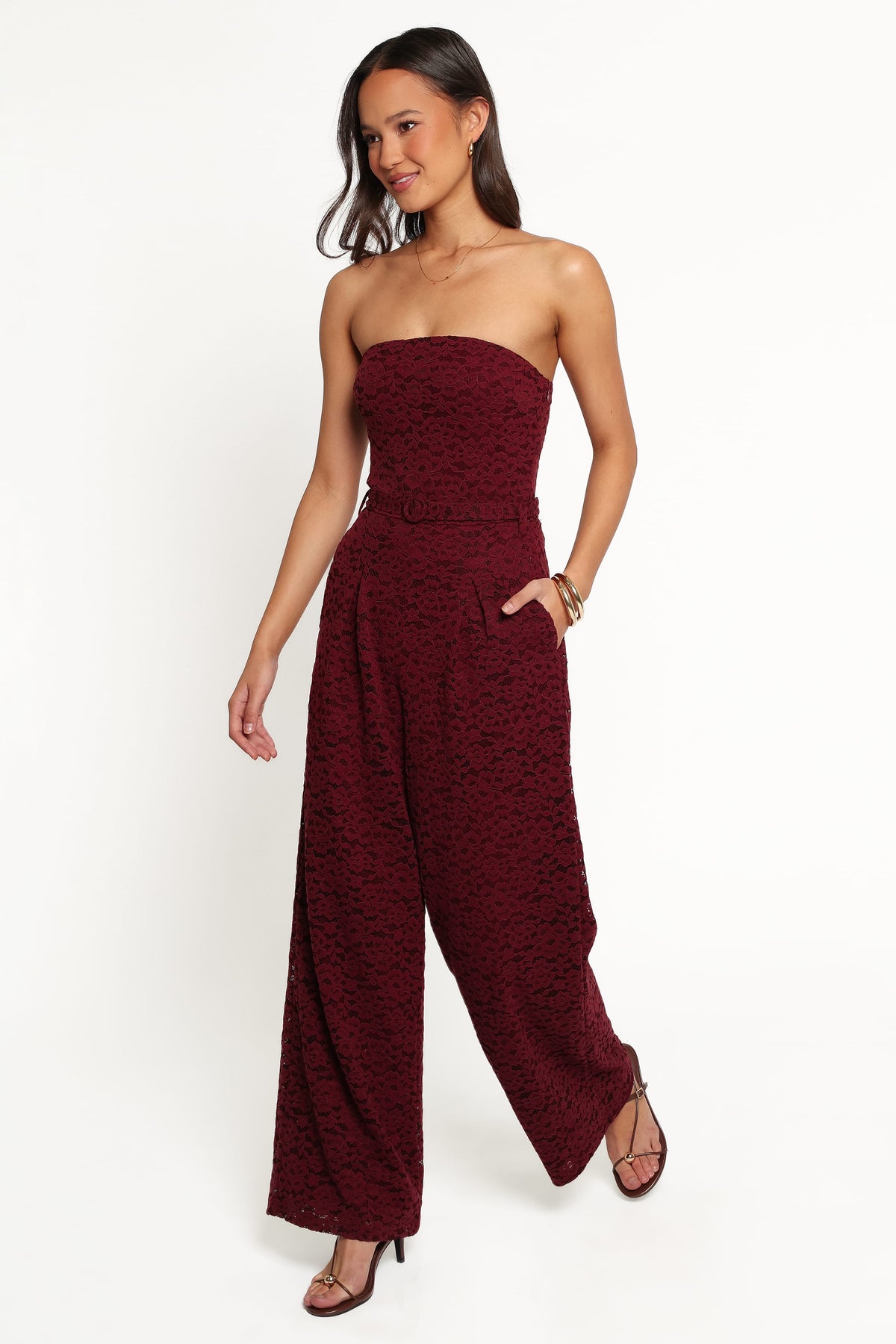 Harlie Strapless Lace Jumpsuit - Burgundy