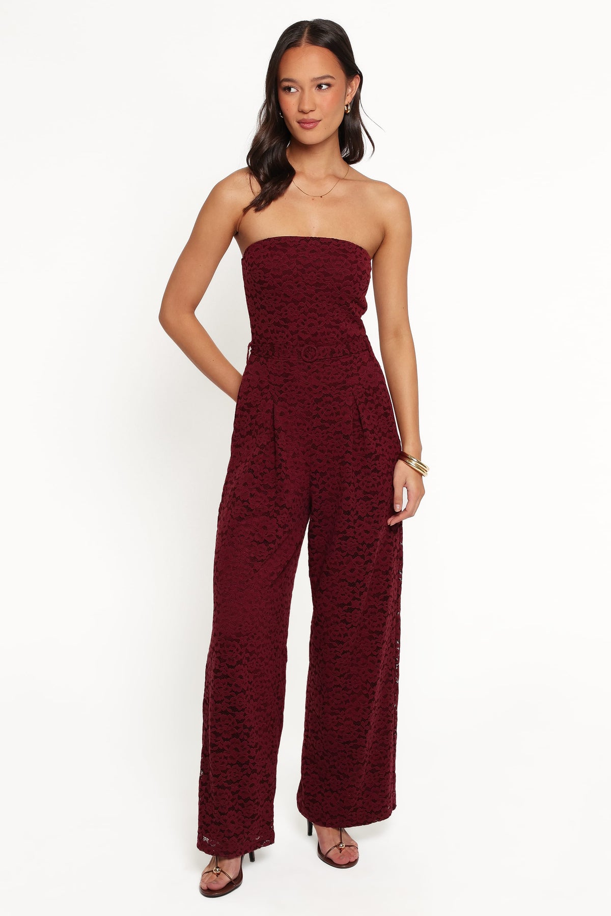 Harlie Strapless Lace Jumpsuit - Burgundy
