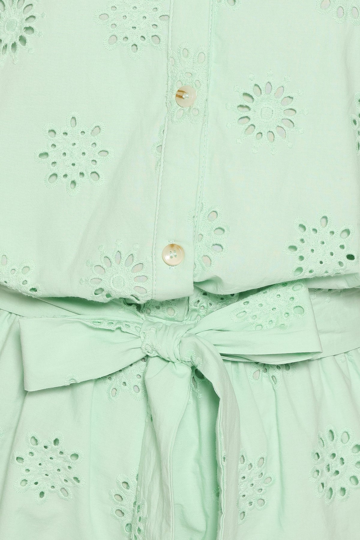 Jamie Tie Front Romper - Mint Broderie