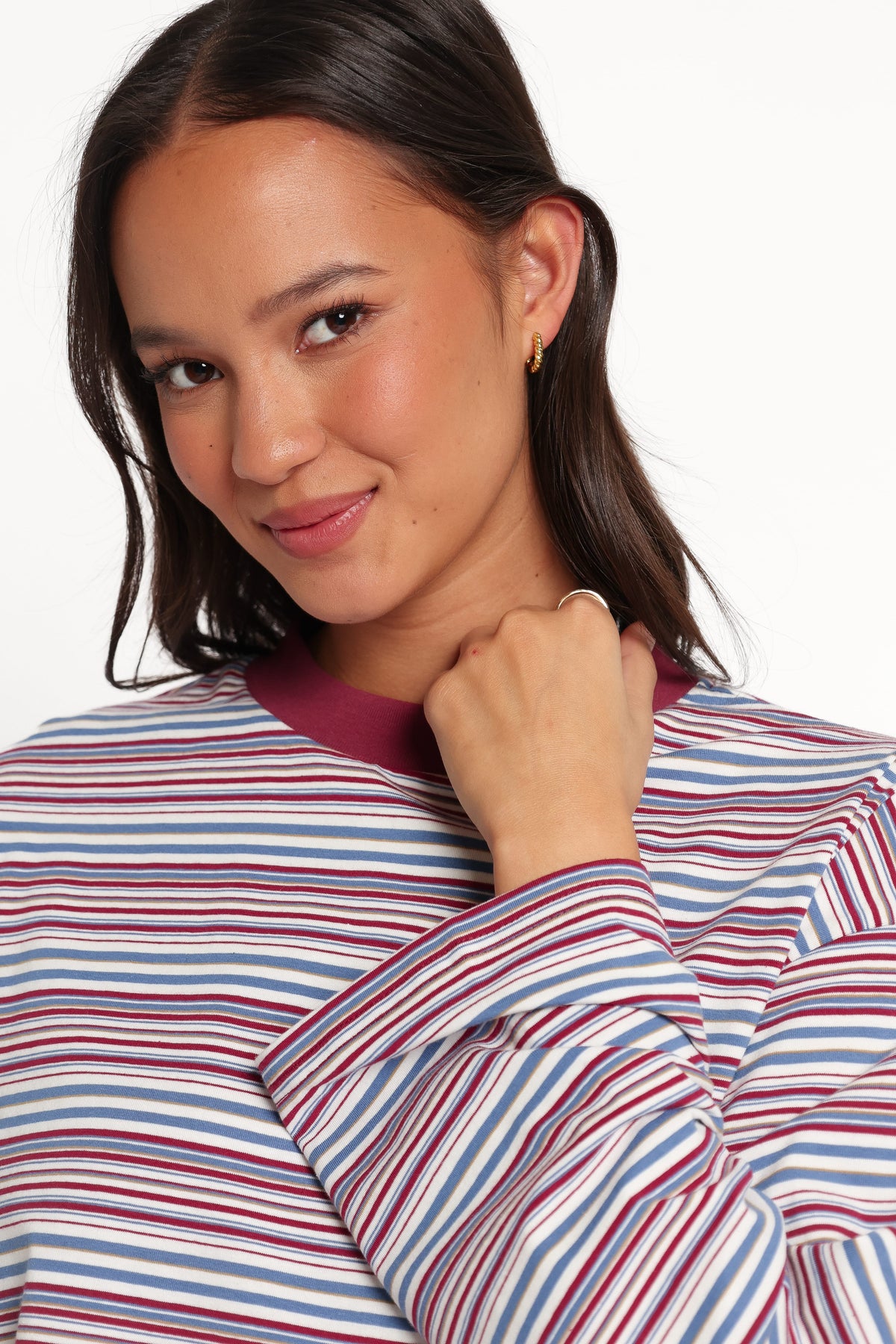 Silvia Knit Short Set - Burgundy Stripe
