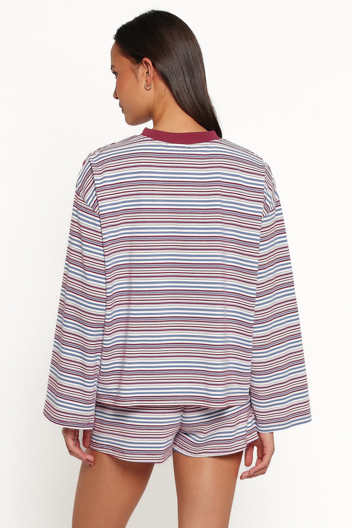 Silvia Knit Short Set - Burgundy Stripe