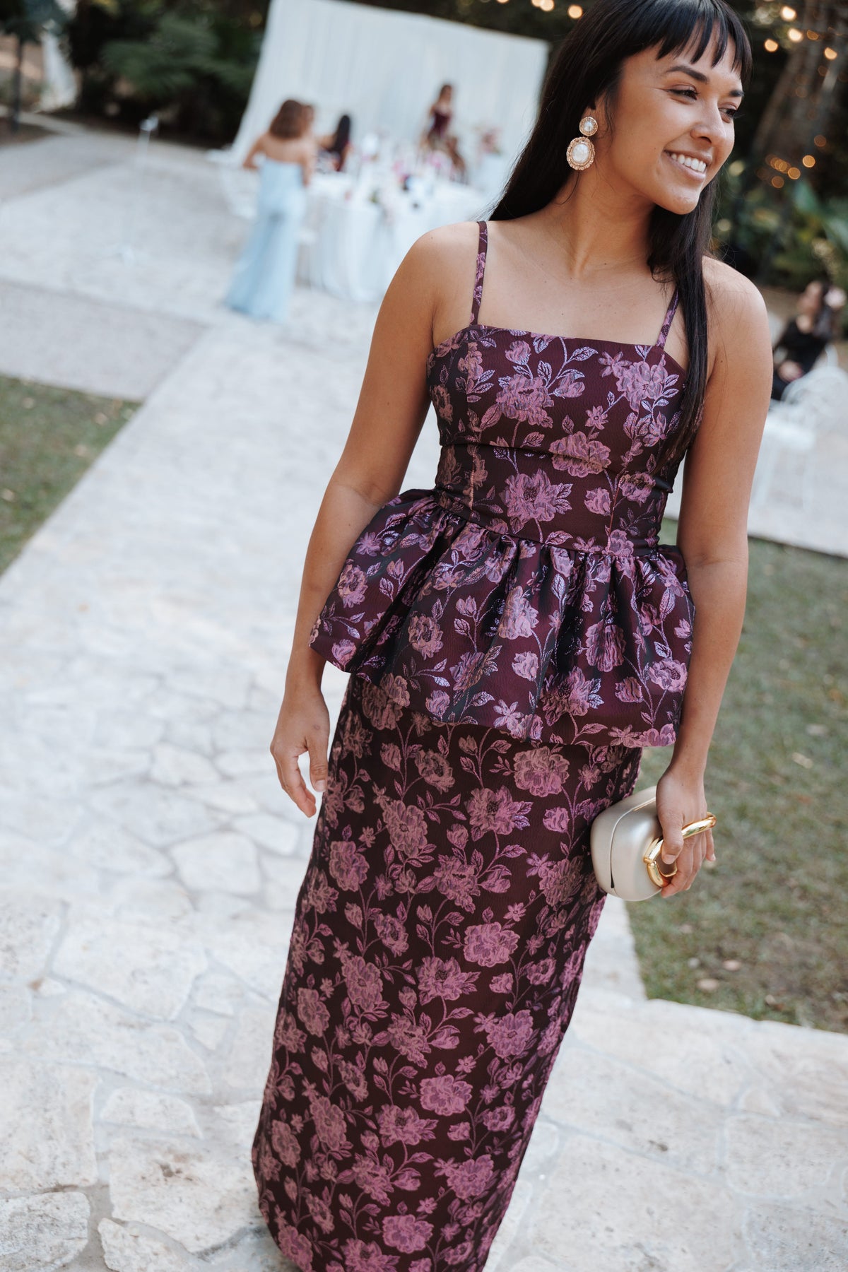 Allegro Peplum Top - Plum Brocade
