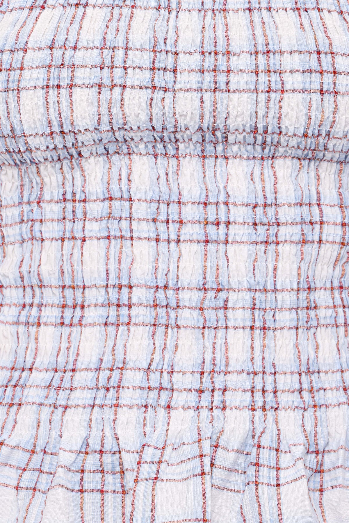 Callista Shirred Waist Top - Light Blue Plaid