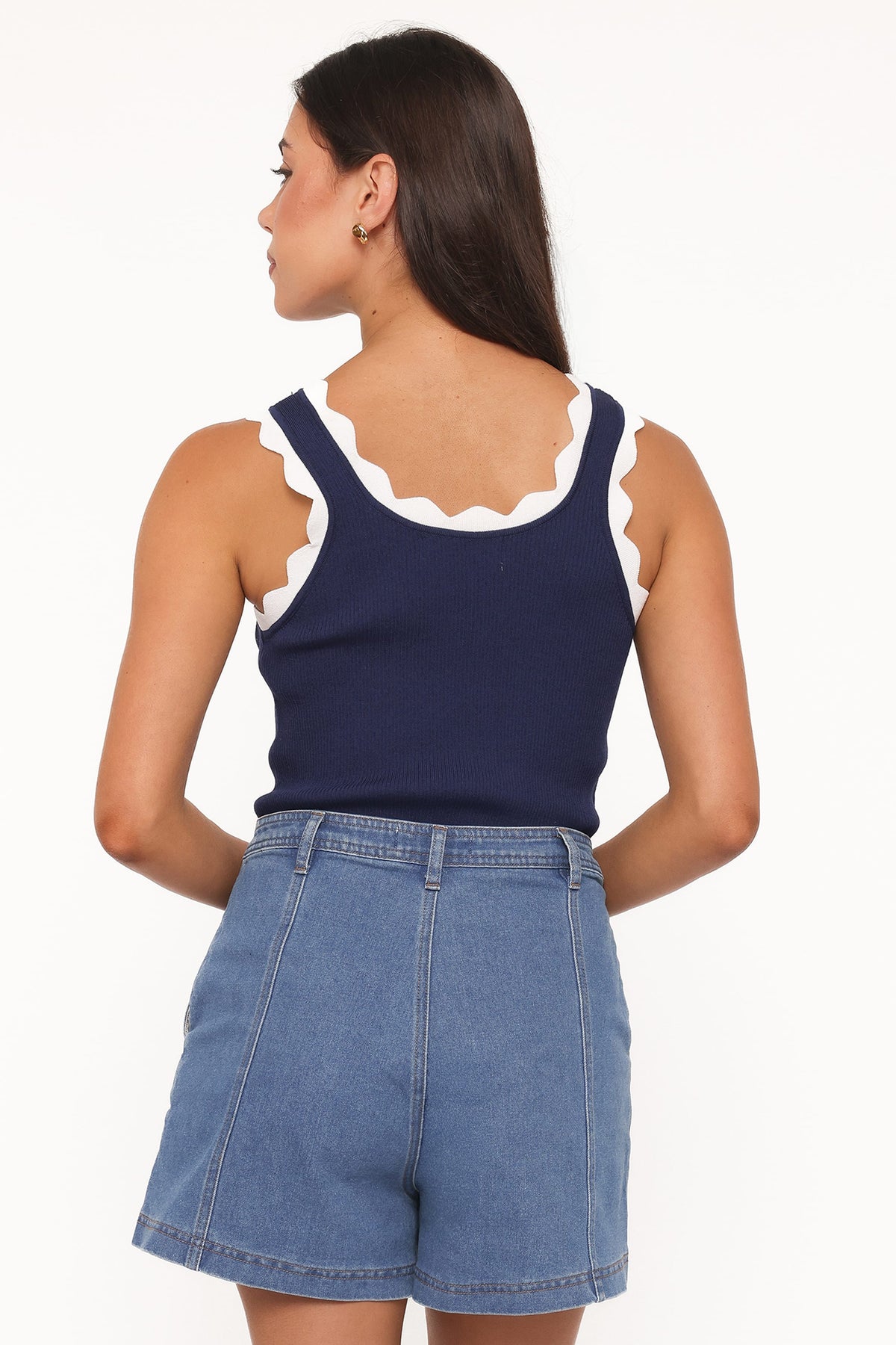 Johnson Scalloped Trim Tank - Navy White