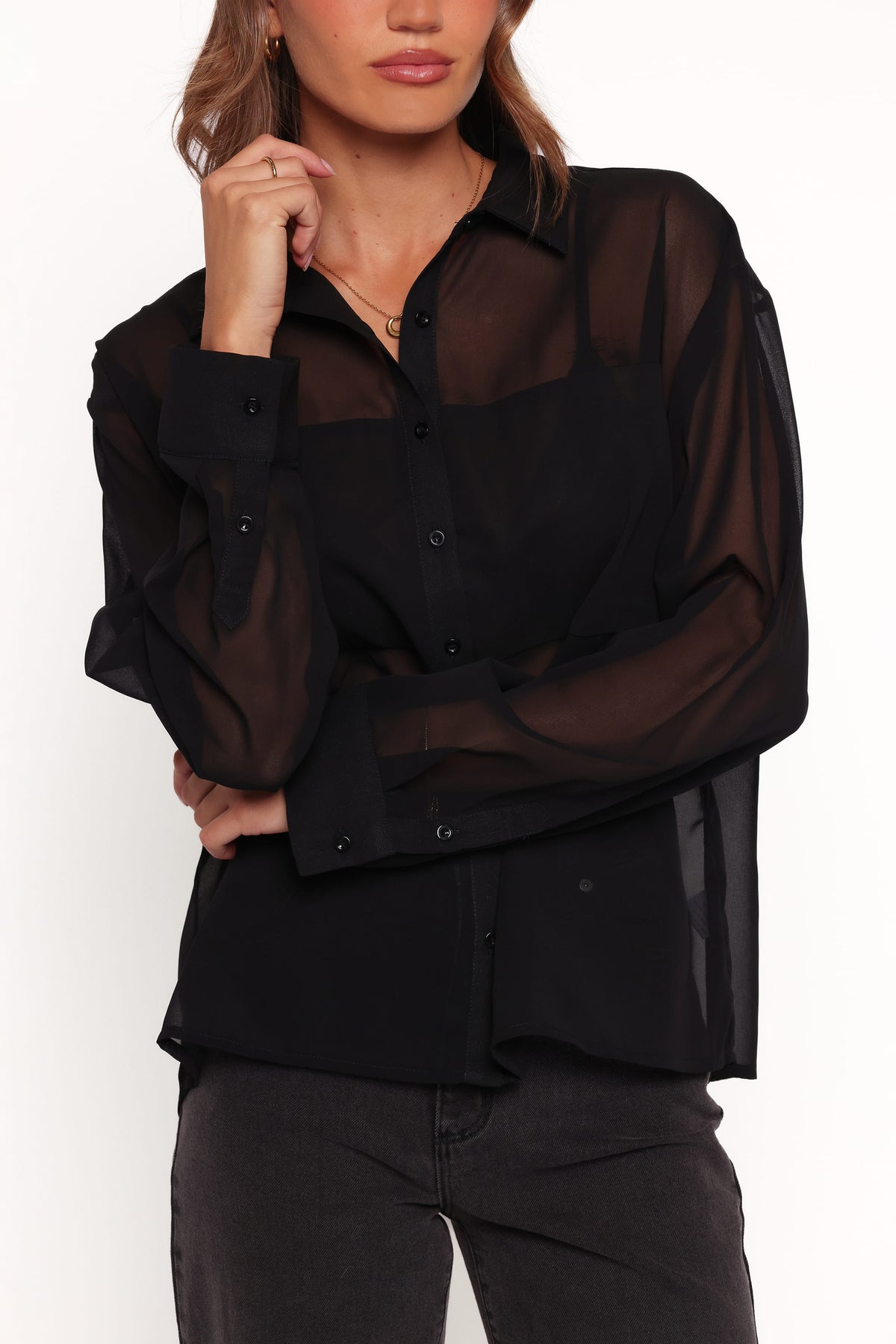 Lee Sheer Panel Shirt - Black