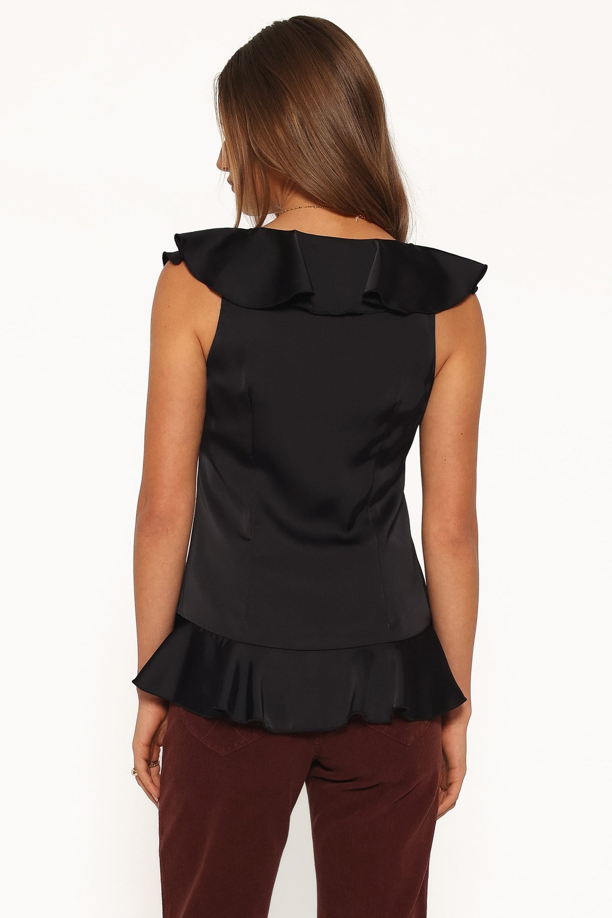 Orelia Ruffle Front Top - Black