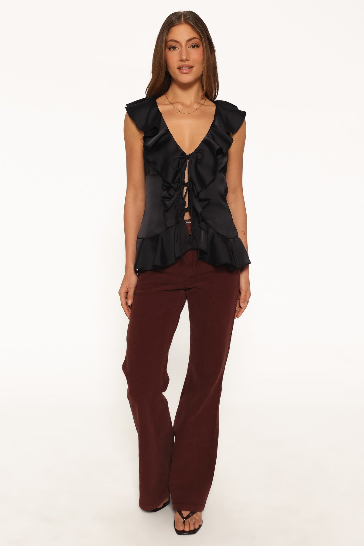 Orelia Ruffle Front Top - Black