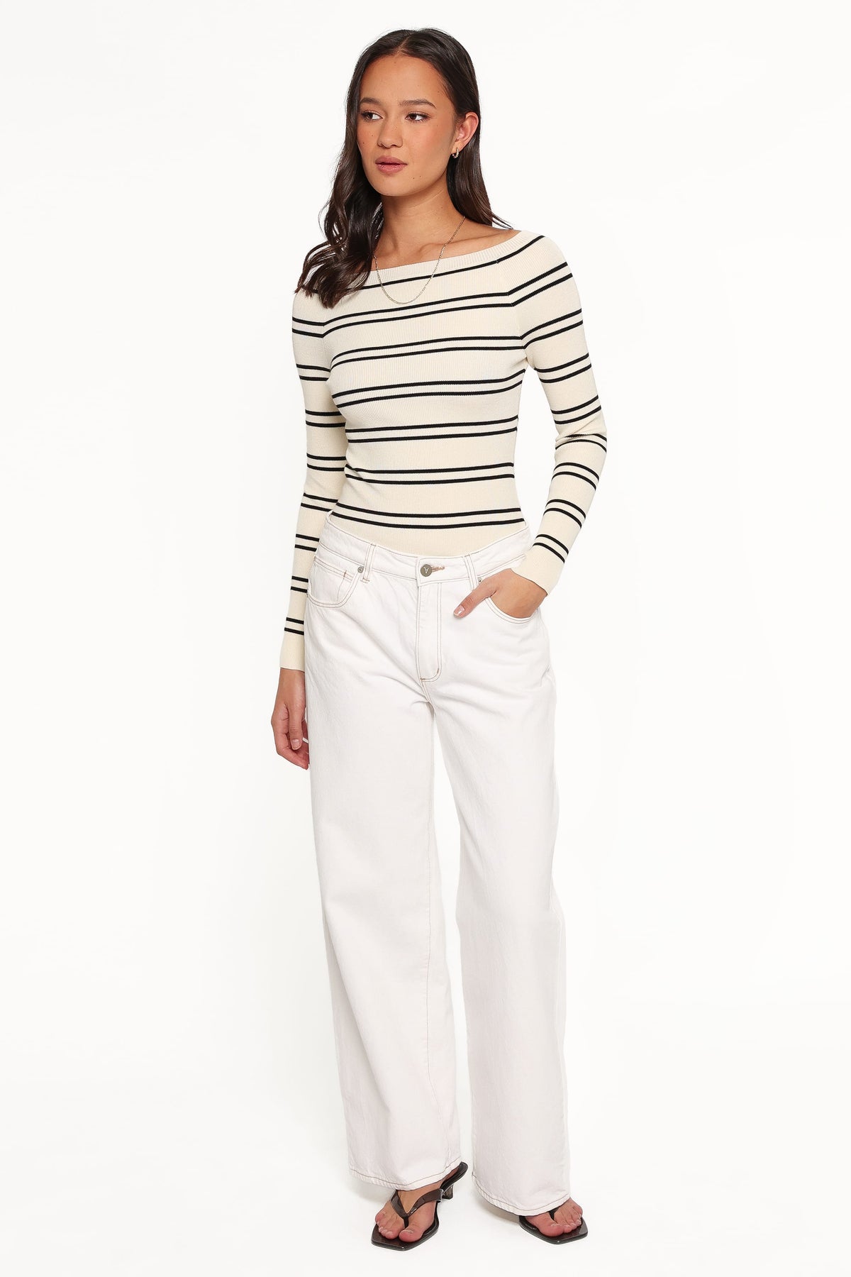 Presley Knit Top - Cream Black Stripe