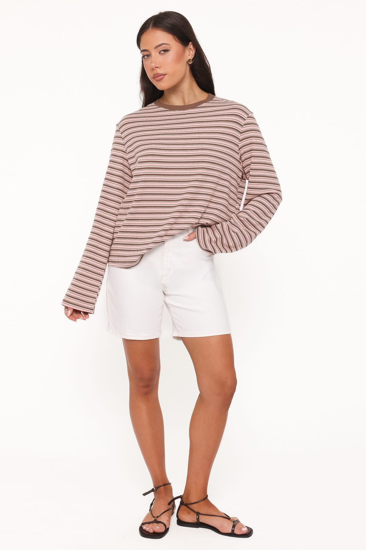Ruva Long Sleeve Tee - Chocolate Pink Stripe