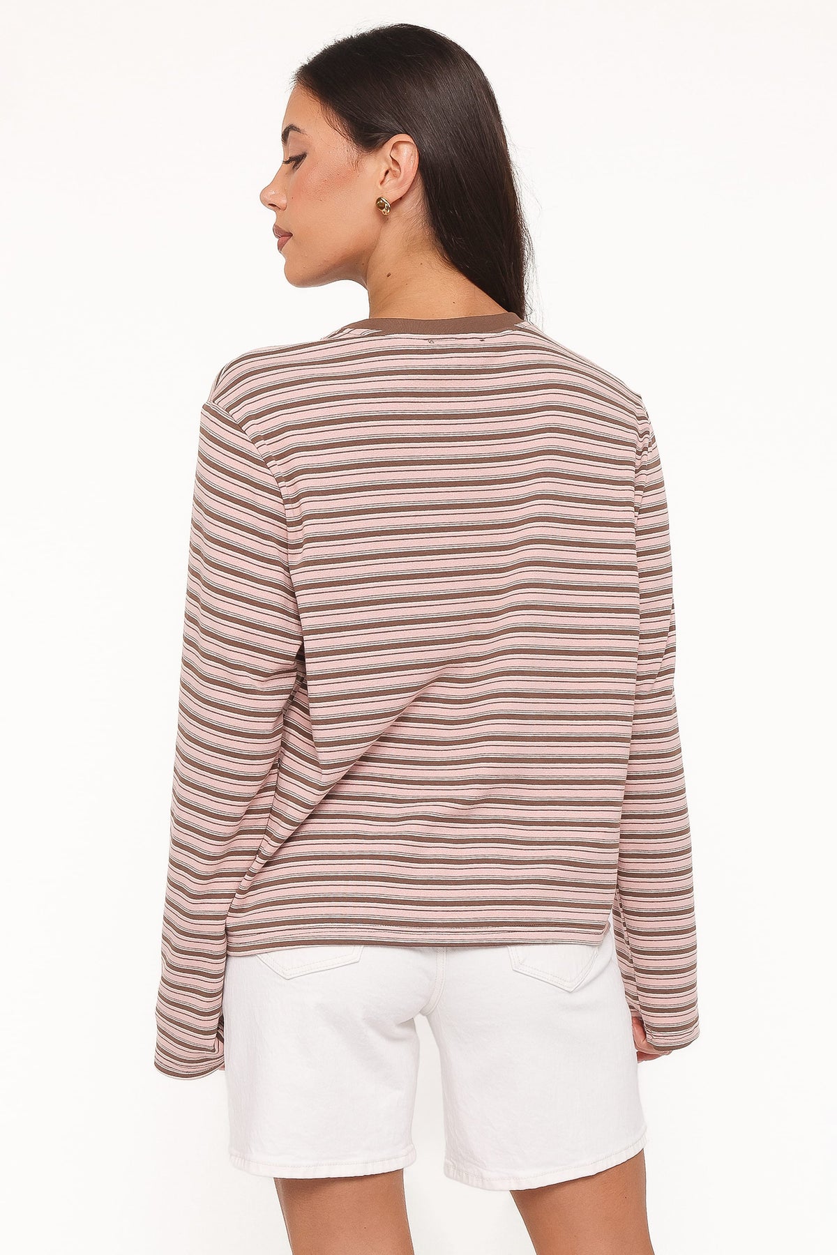 Ruva Long Sleeve Tee - Chocolate Pink Stripe