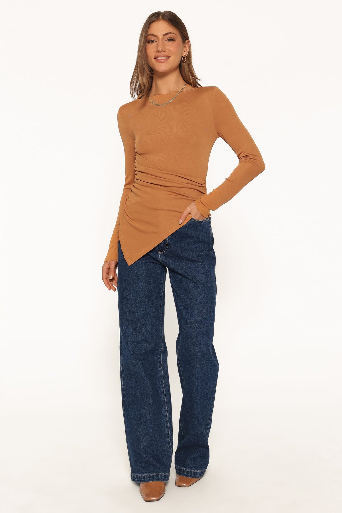 Velda Draped Knit Top - Toffee Brown